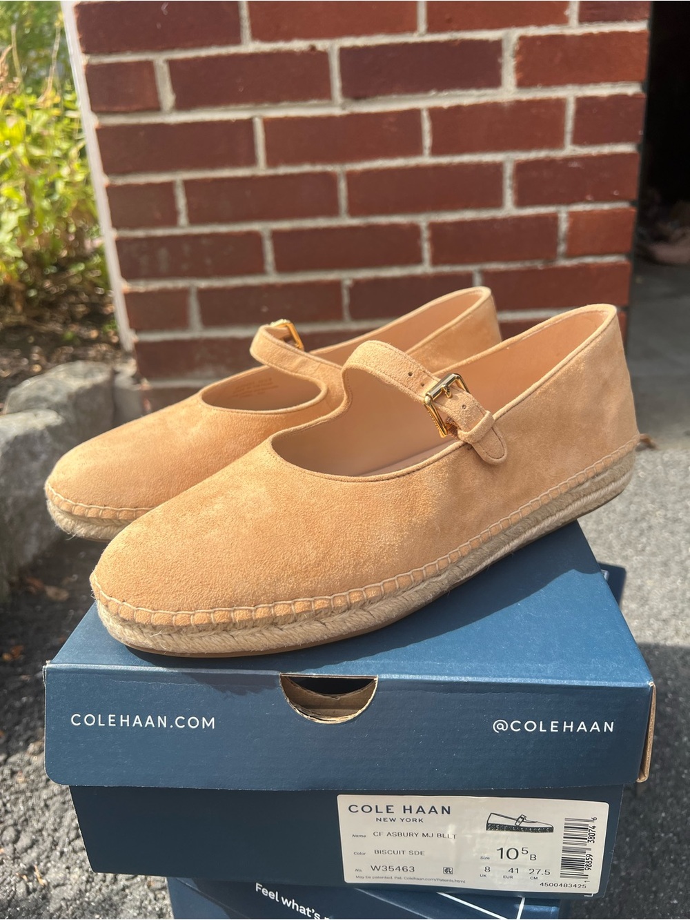 Cole Haan Tan Suede Mary Jane Espadrille with Buckle
